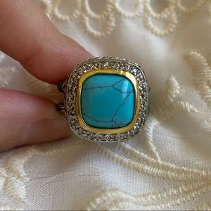 Silver and gold Turquoise ring with Diamond halo
